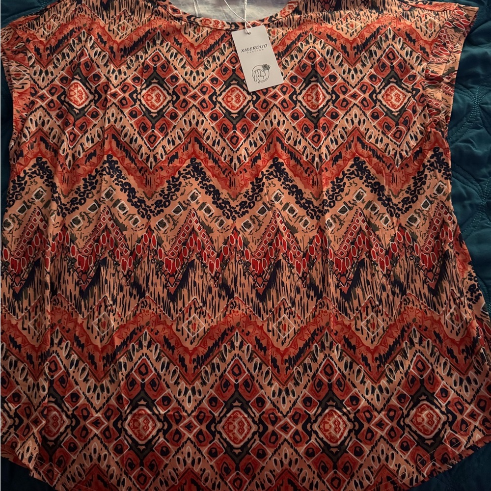Amazon Red and Blue Geometric Print Blouse